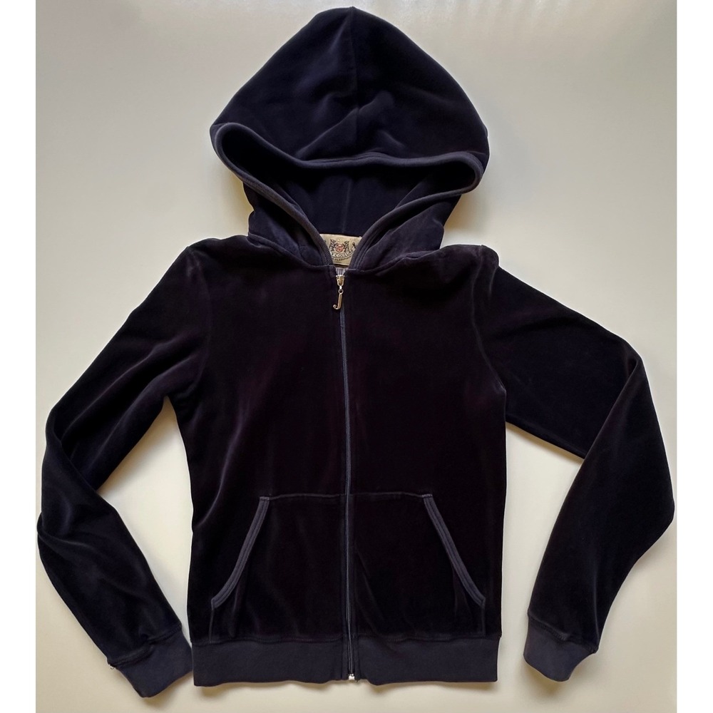 Y2K Juicy Couture Velour Zip Up Hoodie Navy Blue Sony Studios Wardrobe M Fits XS
